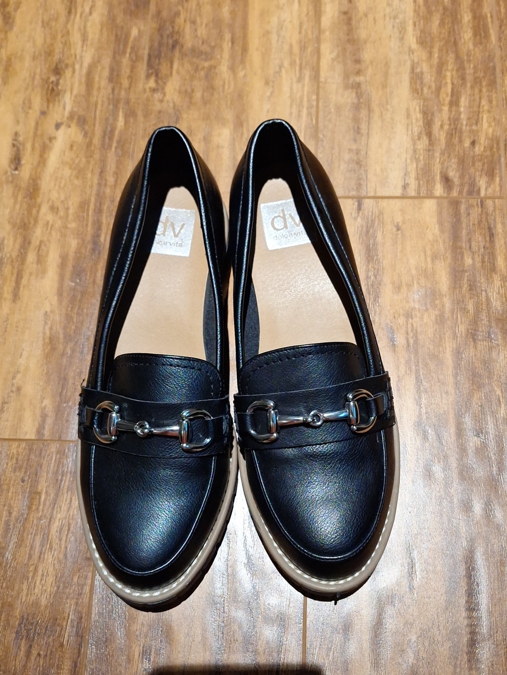 DV by Dolce Vita Black Leather Loafers with Silver Bit